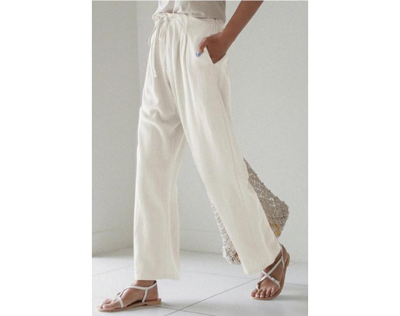   Color Cotton And Linen Pocket Casual Pants