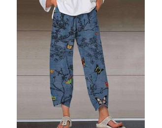 Butterfly Print Casual L tern Pocket Trousers