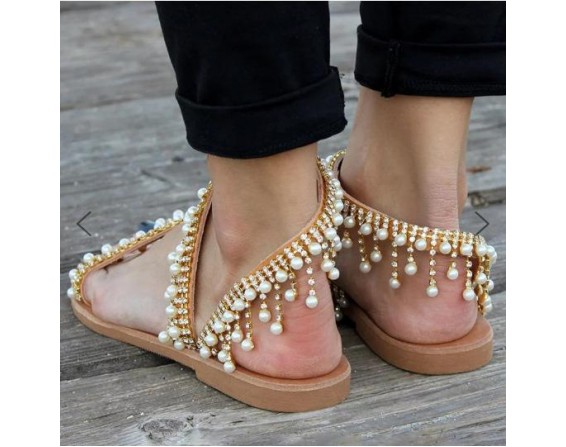 Casual   Beaded Flat Sandals