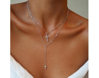 Sex  Double Cross Cr stal Necklace
