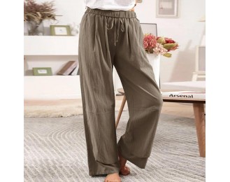 Long trousers mid-rise loose- ting beltless casual pants
