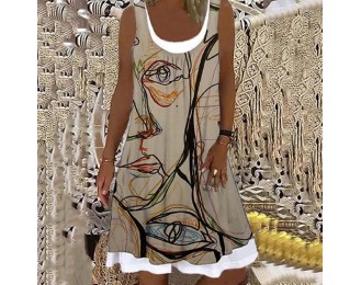 Face  stract Print Casual Dress