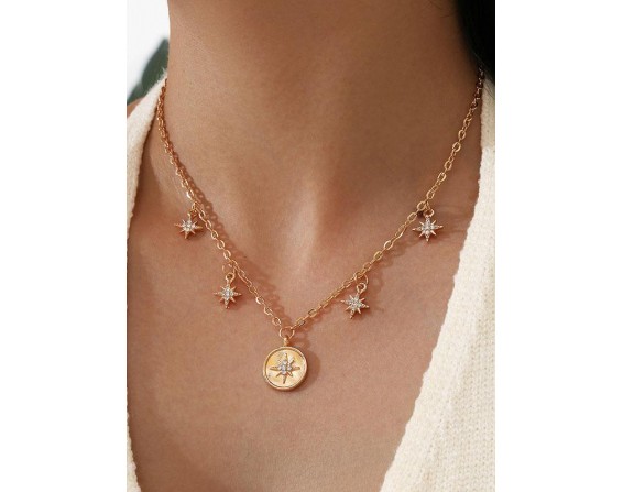 Eight pointed Star Pendant Tassel Necklace
