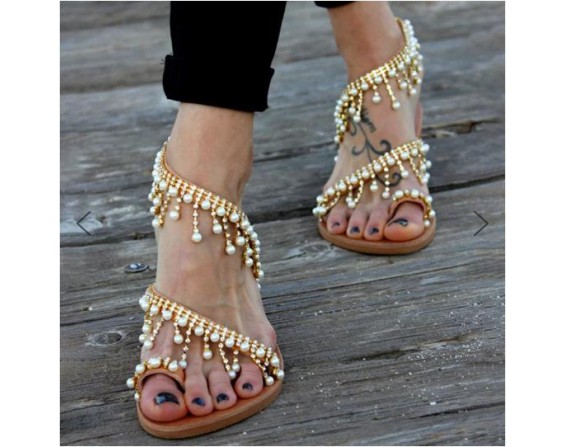 Casual   Beaded Flat Sandals