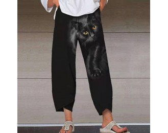 Cat Print Casual L tern Pocket Trousers