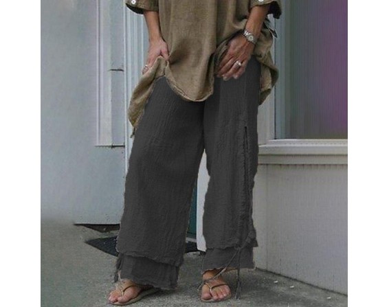   color simple tying wide loose casual pants